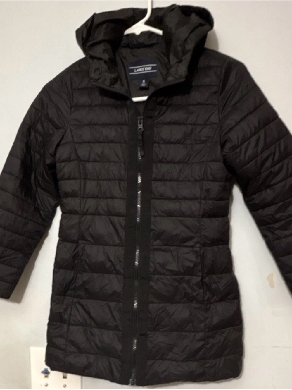 Lands' End Black Quilted Hooded Puffer Jacket